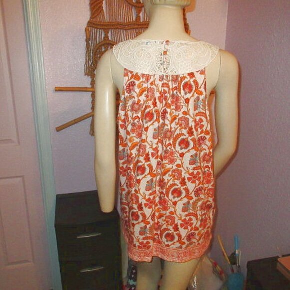 Sundance Eyelet Crochet Tunic Top Size L Cotton Sleeveless Keyhole Flowy Boho - Picture 6 of 10
